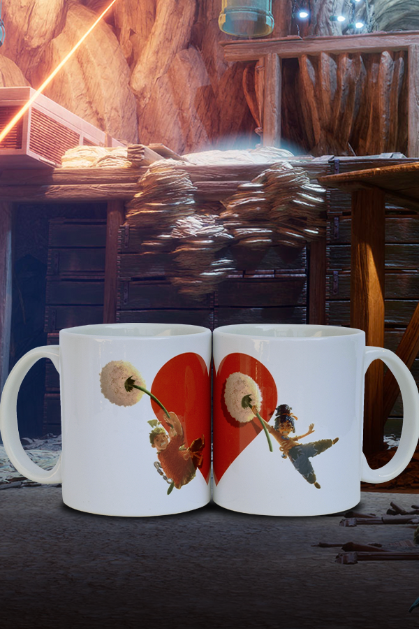 Image shows It Takes Two Mugs Set with both mugs side by side facing back. Product is 3.75